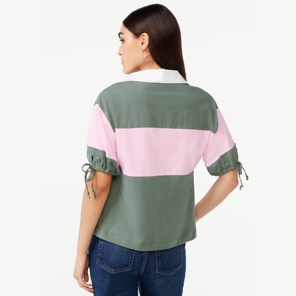 🆕 Pink and Green Tie Sleeve Polo - Picture 3 of 5